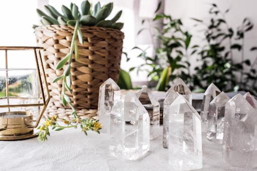 a group of crystal houses sitting on top of a table